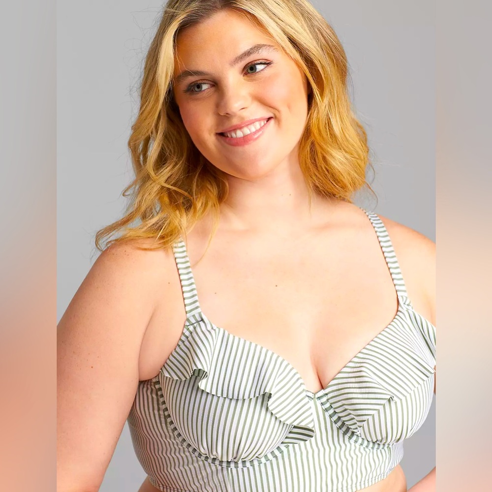 Seersucker Longline Underwire Balconette Bikini Top